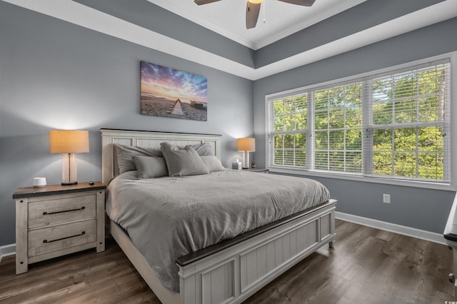 6015 Catalina Dr Unit 932, North Myrtle Beach, SC 29582 - bedroom with crown molding, dark wood finished floors, and a ceiling fan
