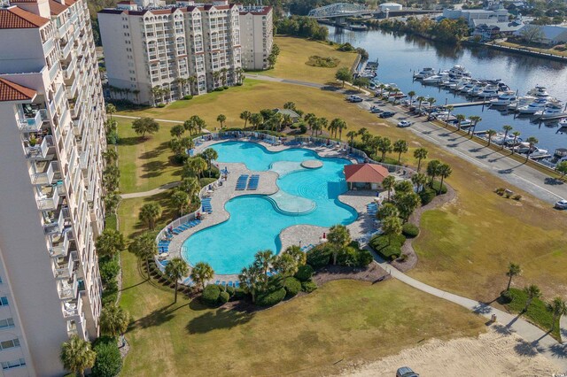 6015 Catalina Dr Unit 932, North Myrtle Beach, SC 29582 - aerial view of a nearby body of water and a pool