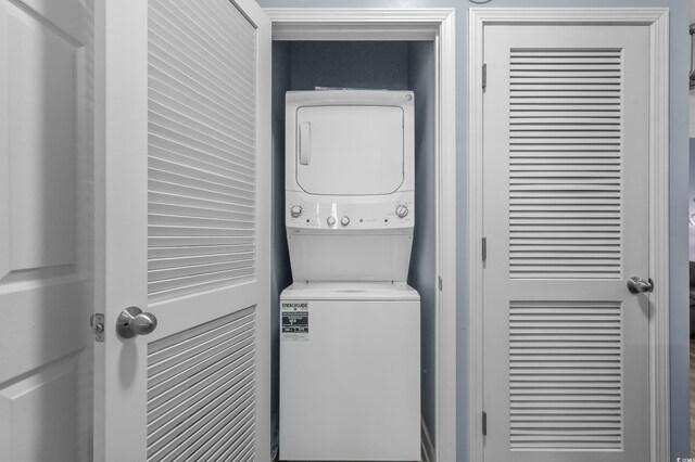 6015 Catalina Dr Unit 932, North Myrtle Beach, SC 29582 - laundry area with stacked washer and clothes dryer