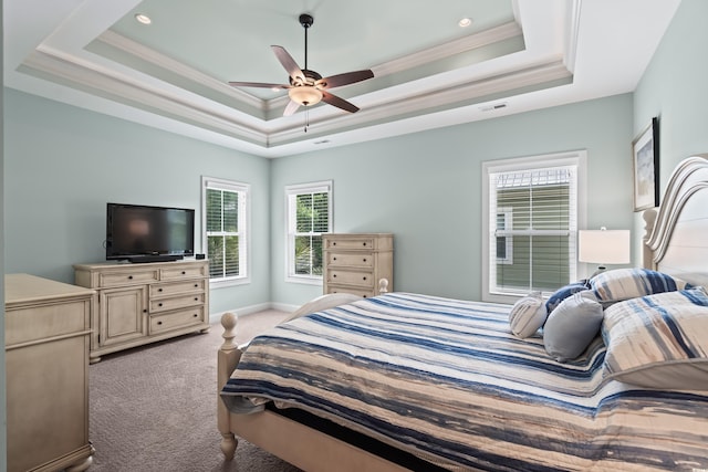 5 Ruth St, Murrells Inlet, SC 29576 - carpeted bedroom with a raised ceiling, ornamental molding, a ceiling fan, and recessed lighting