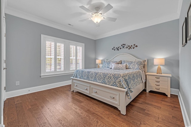 700 Shell Point Ct, Longs, SC 29568 - bedroom featuring crown molding, dark wood-style floors, and a ceiling fan