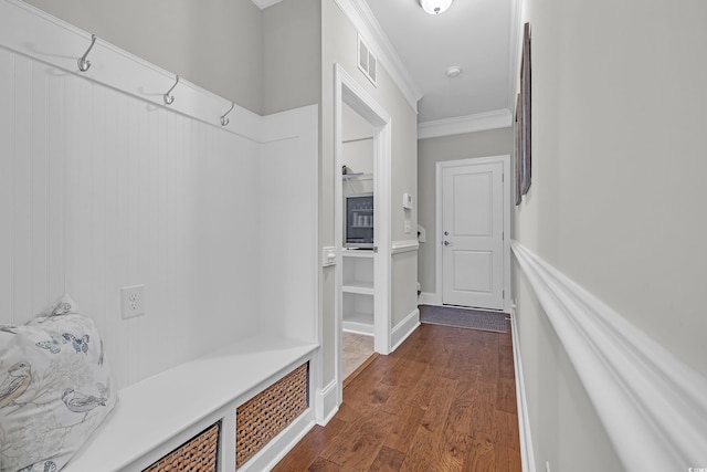 700 Shell Point Ct, Longs, SC 29568 - mudroom featuring ornamental molding and dark wood-type flooring