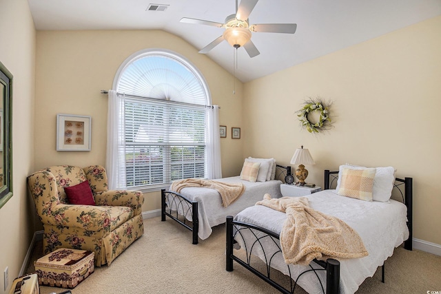 388 Sea Turtle Dr, Myrtle Beach, SC 29588 - bedroom featuring light carpet, vaulted ceiling, and ceiling fan