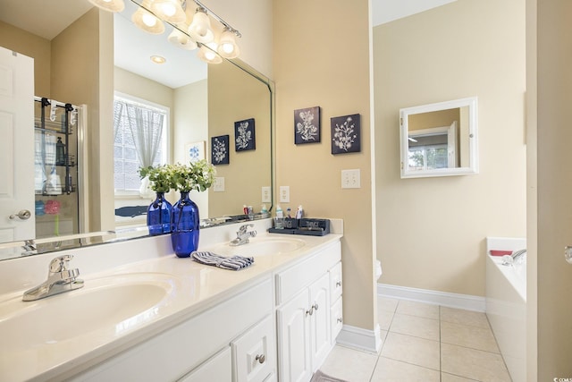 388 Sea Turtle Dr, Myrtle Beach, SC 29588 - full bath featuring double vanity, tile patterned flooring, and a bath