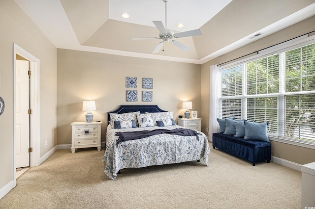 388 Sea Turtle Dr, Myrtle Beach, SC 29588 - bedroom featuring light carpet, a raised ceiling, recessed lighting, and ceiling fan