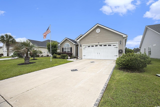 388 Sea Turtle Dr, Myrtle Beach, SC 29588 - ranch-style home with driveway, an attached garage, and a front lawn