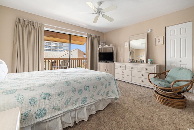 5505 N Ocean Blvd Unit 303, Myrtle Beach, SC 29577 - bedroom featuring access to exterior, carpet flooring, and ceiling fan