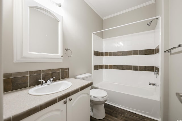 628 Lake Estates Ct, Conway, SC 29526 - bathroom with ornamental molding, vanity, shower / bathtub combination, and wood finished floors