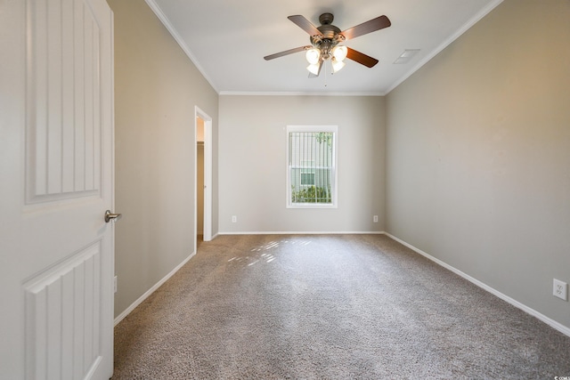628 Lake Estates Ct, Conway, SC 29526 - spare room with a ceiling fan, carpet floors, and ornamental molding