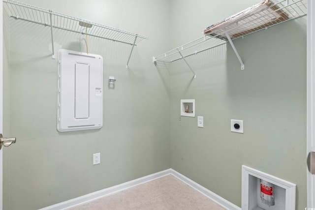 597 Heritage Downs Dr, Conway, SC 29526 - laundry area with hookup for a washing machine, electric dryer hookup, electric panel, and tile patterned floors