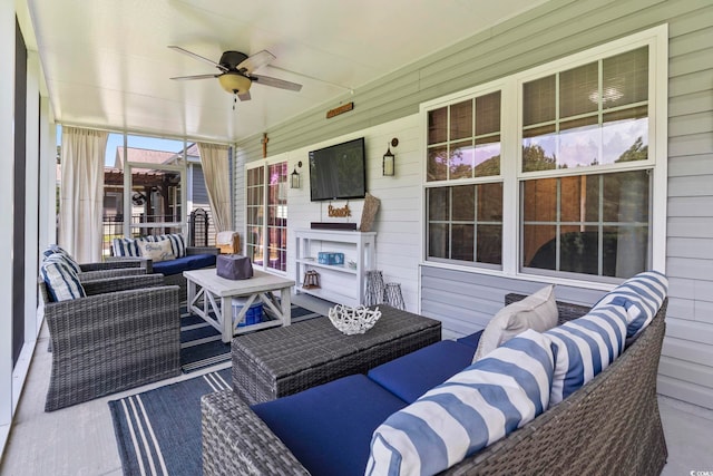 236 Palm Cove Cir, Myrtle Beach, SC 29588 - sunroom / solarium featuring an outdoor hangout area and ceiling fan