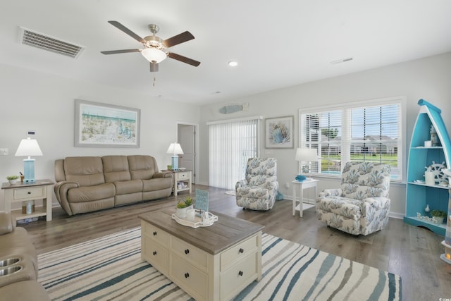 668 Rycola Cir, Surfside Beach, SC 29575 - living area with ceiling fan, light wood-style flooring, and recessed lighting