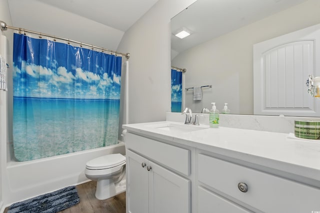 668 Rycola Cir, Surfside Beach, SC 29575 - full bathroom featuring vanity, shower / bath combination with curtain, and wood finished floors