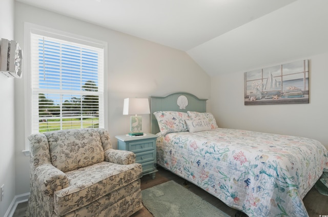 668 Rycola Cir, Surfside Beach, SC 29575 - bedroom featuring dark wood-style floors, multiple windows, and vaulted ceiling