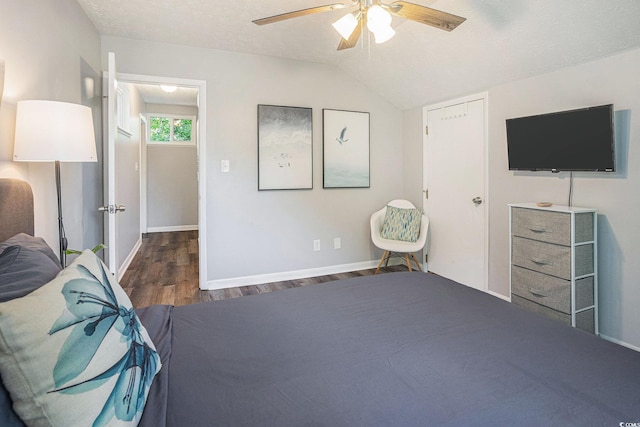 1930 Lake View Cir, Myrtle Beach, SC 29575 - bedroom with wood finished floors, ceiling fan, a textured ceiling, and lofted ceiling