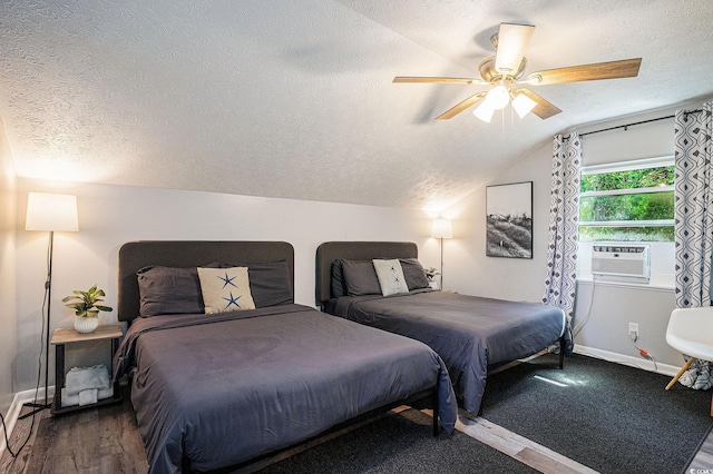 1930 Lake View Cir, Myrtle Beach, SC 29575 - bedroom with a textured ceiling, cooling unit, lofted ceiling, and a ceiling fan