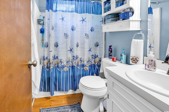201 Surrey Ln, Myrtle Beach, SC 29579 - bathroom featuring vanity, wood finished floors, and a shower with shower curtain