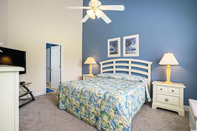 6172 Catalina Dr Unit 414H, North Myrtle Beach, SC 29582 - carpeted bedroom with a towering ceiling and ceiling fan