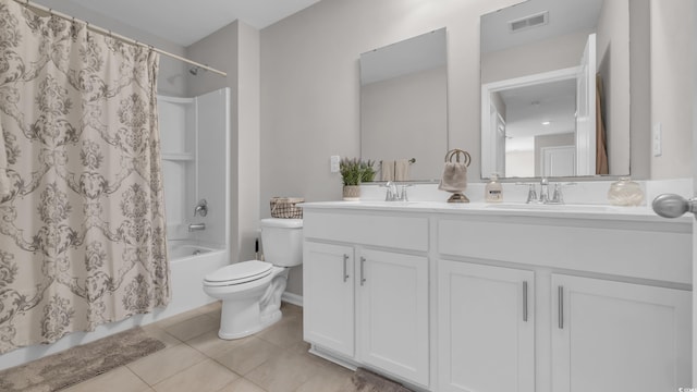 356 Ocean Commons Dr, Surfside Beach, SC 29575 - full bath featuring double vanity, shower / bathtub combination with curtain, and tile patterned flooring