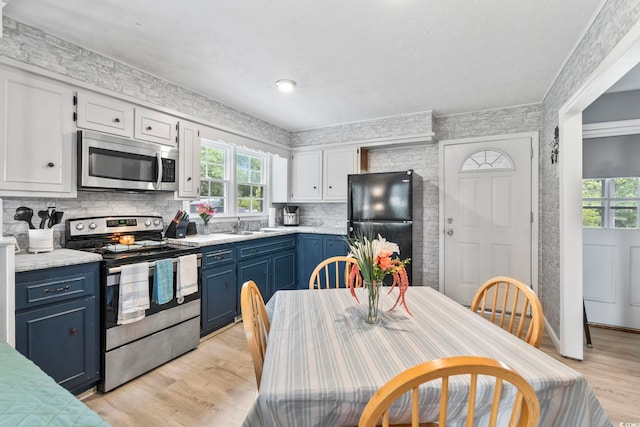 169 Ole Maple St, Loris, SC 29569 - kitchen featuring appliances with stainless steel finishes, blue cabinetry, healthy amount of natural light, and light countertops