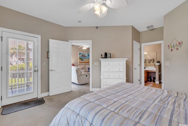 876 Palmetto Trl Unit 103, Myrtle Beach, SC 29577 - bedroom with light carpet, access to exterior, and a ceiling fan