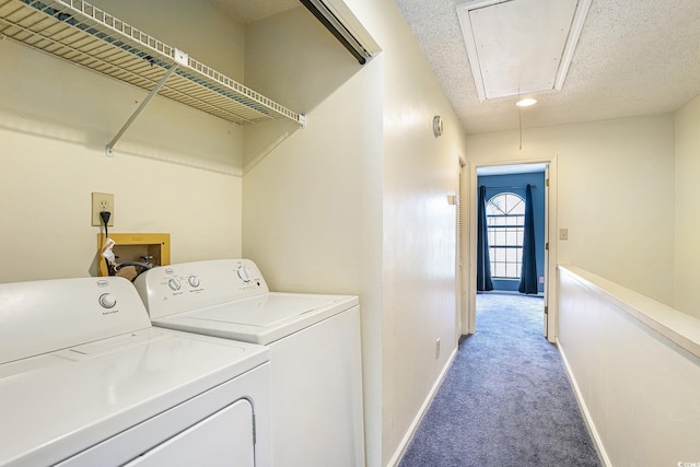 6703 Jefferson Pl Unit G5, Myrtle Beach, SC 29572 - laundry room featuring attic access, light carpet, washer and dryer, a textured ceiling, and recessed lighting