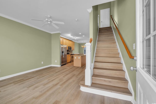 945 Rosencrans Ln Unit B, Myrtle Beach, SC 29577 - stairs with crown molding, wood finished floors, recessed lighting, and ceiling fan