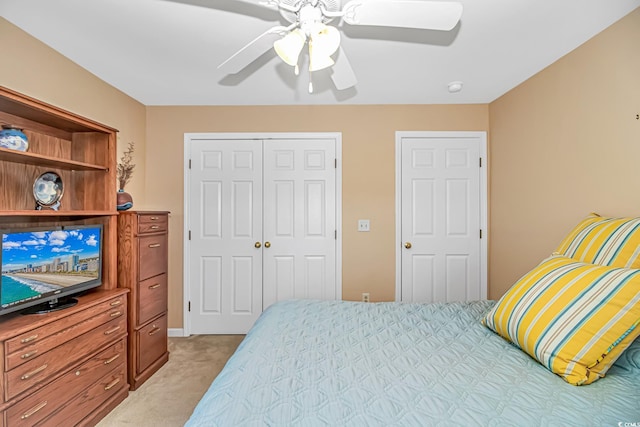 4366 Rivergate Ln Unit 306, Little River, SC 29566 - bedroom with light colored carpet, a closet, and ceiling fan