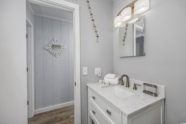 4201 N Ocean Blvd Unit 2M, North Myrtle Beach, SC 29582 - bathroom featuring wood finished floors and vanity