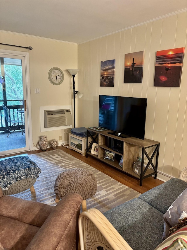 9501 Shore Dr Unit 323, Myrtle Beach, SC 29572 - living room featuring wood finished floors and a wall unit AC