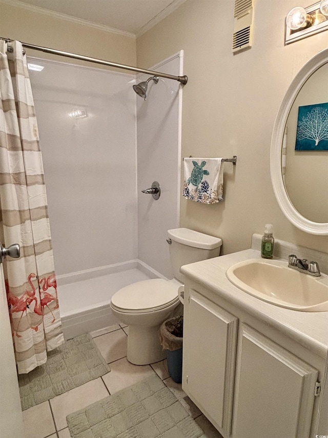 9501 Shore Dr Unit 323, Myrtle Beach, SC 29572 - bathroom with crown molding, vanity, curtained shower, and tile patterned floors