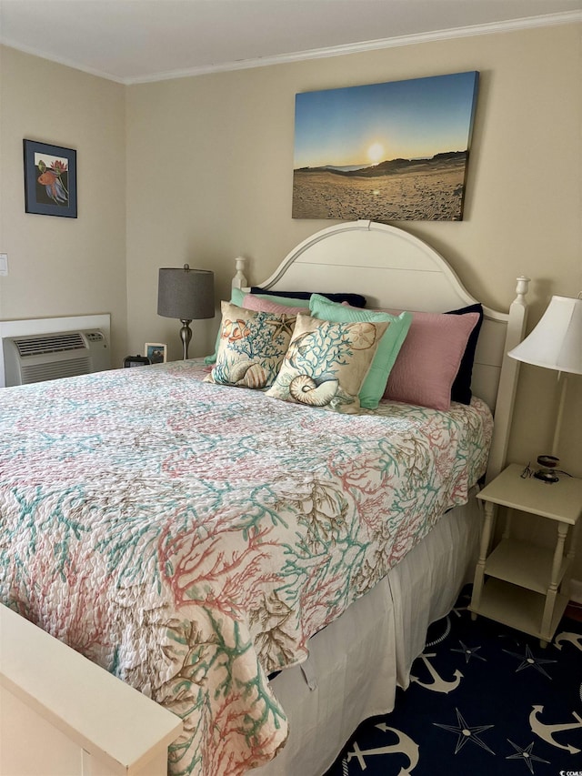 9501 Shore Dr Unit 323, Myrtle Beach, SC 29572 - carpeted bedroom featuring ornamental molding and a wall unit AC