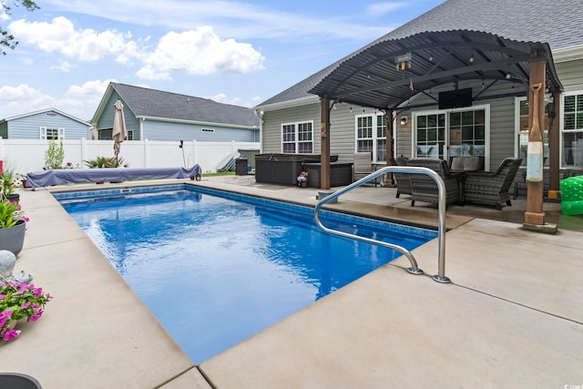 144 Baylee Cir, Aynor, SC 29544 - view of pool with a hot tub, a fenced backyard, and a patio