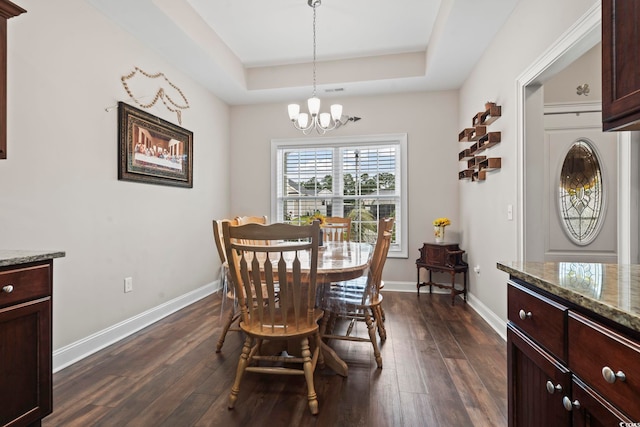 144 Baylee Cir, Aynor, SC 29544 - dining room with a tray ceiling, a chandelier, and dark wood finished floors