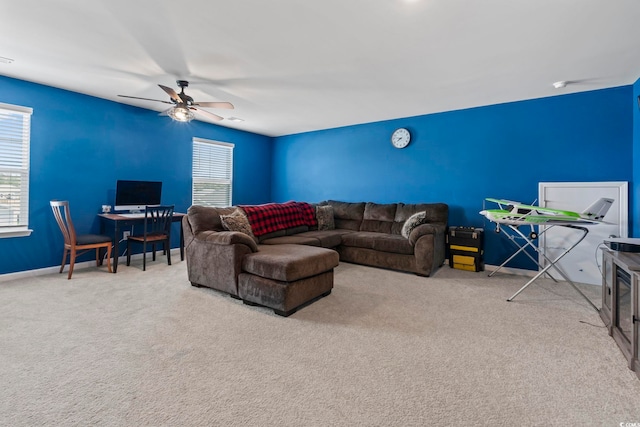 798 Woodland Farms Cir, Aynor, SC 29511 - carpeted living area featuring a ceiling fan and baseboards