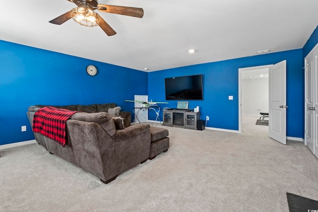 798 Woodland Farms Cir, Aynor, SC 29511 - carpeted living area featuring a ceiling fan and recessed lighting