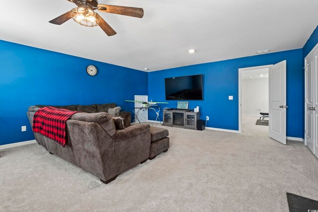 798 Woodland Farms Cir, Aynor, SC 29511 - living room featuring carpet flooring, ceiling fan, and recessed lighting