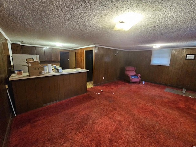 331 Dixon St, Mullins, SC 29574 - bar featuring carpet flooring, wood walls, and a textured ceiling