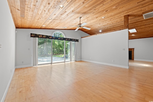 149 Old Cedar Loop, Pawleys Island, SC 29585 - spare room featuring wood ceiling, ceiling fan, light wood-style flooring, lofted ceiling, and a fireplace