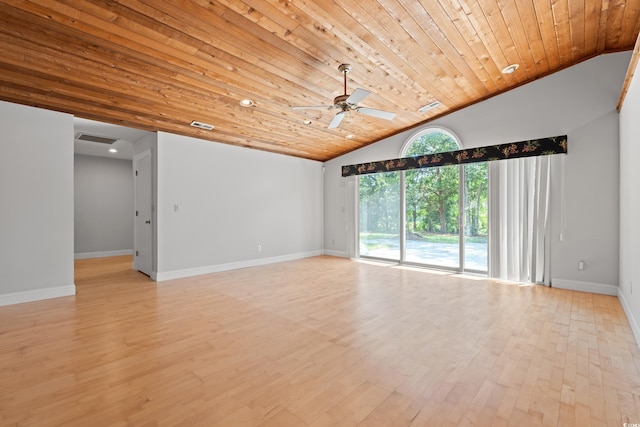 149 Old Cedar Loop, Pawleys Island, SC 29585 - empty room featuring wooden ceiling, lofted ceiling, a ceiling fan, and light wood-type flooring