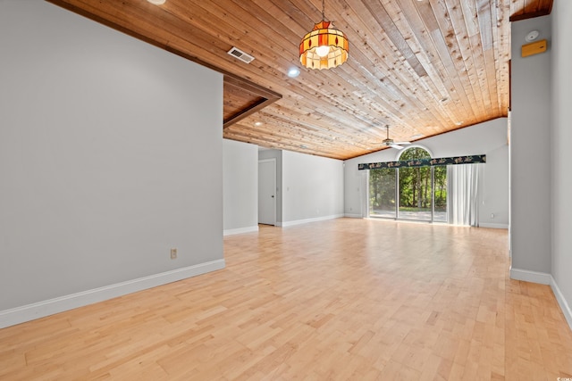 149 Old Cedar Loop, Pawleys Island, SC 29585 - unfurnished living room featuring wooden ceiling, a ceiling fan, recessed lighting, light wood-style floors, and vaulted ceiling