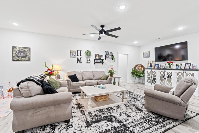 4486 Bethel Rd, Aynor, SC 29511 - living room featuring recessed lighting, ceiling fan, and wood finished floors
