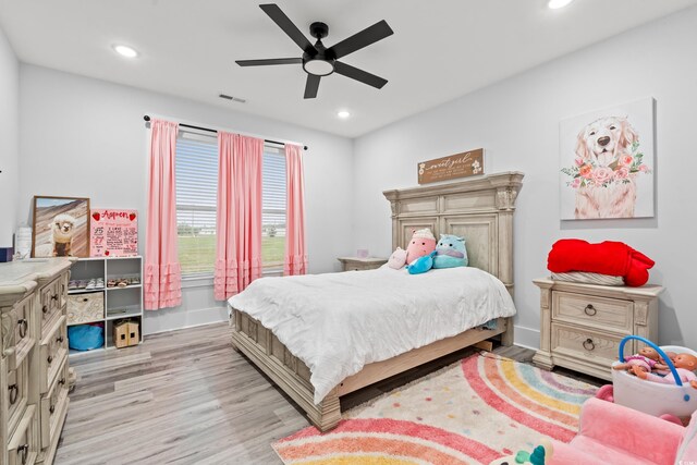 4486 Bethel Rd, Aynor, SC 29511 - bedroom with light wood-type flooring, recessed lighting, and a ceiling fan