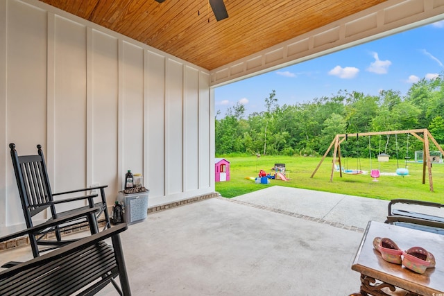 4486 Bethel Rd, Aynor, SC 29511 - view of patio featuring a playground and ceiling fan