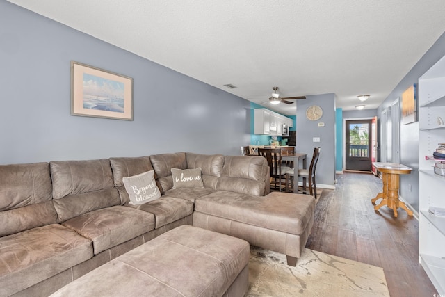 7700 Porcher Dr Unit 3205, Myrtle Beach, SC 29572 - living area with wood finished floors and a ceiling fan