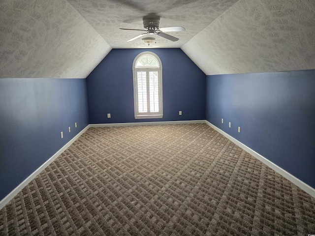 6542 Wellington Dr, Murrells Inlet, SC 29576 - bonus room featuring a textured ceiling, carpet floors, ceiling fan, and vaulted ceiling
