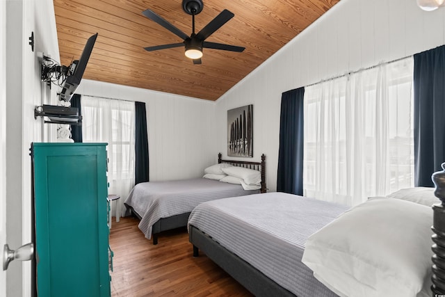 204 55th Ave N, North Myrtle Beach, SC 29582 - bedroom with wood ceiling, lofted ceiling, wood finished floors, and ceiling fan