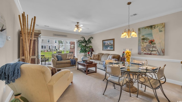 4142 Hibiscus Dr Unit 102, Little River, SC 29566 - carpeted living room with ceiling fan, a chandelier, and ornamental molding