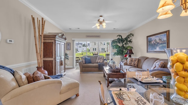 4142 Hibiscus Dr Unit 102, Little River, SC 29566 - carpeted living room featuring a ceiling fan and ornamental molding