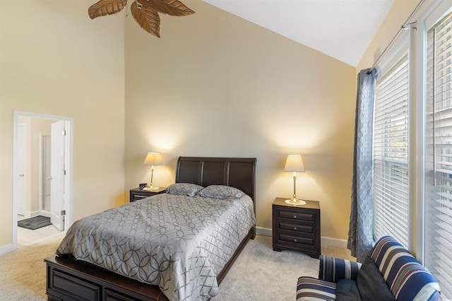 100 Culpepper Way Unit 1003, Myrtle Beach, SC 29579 - bedroom with light colored carpet, high vaulted ceiling, and ensuite bathroom